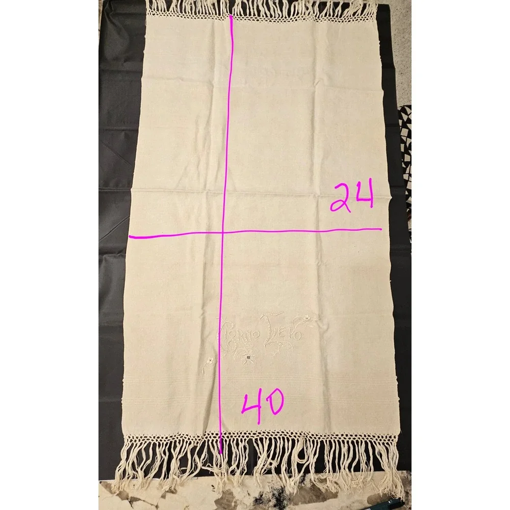 Vintage Italian Hand Embroidered Linen Runner Giorno Lieto Cream Macrame Fringe